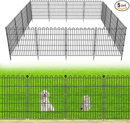 5 Panels No Dig Decorative Garden Fence for Yard, 24 in(H) X 10 ft(L) Animal Barrier Fencing for Outdoor Dog, Metal Portable Garden Fences for Borders, Pets, Landscape, Temporary Fence