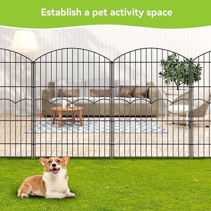 Decorative Garden Fence 6 Panels 14.8 ft (L)×38in (H) Metal Garden Fences, No Dig Animal Barrier Fencing Rustproof Wire Temporary Dog Fence Outdoor for Patio Backyard Lawn - Without Door