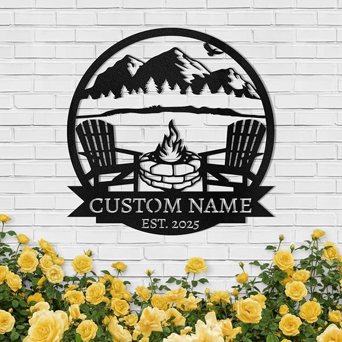 Personalized Camping Sign, Custom Signs Outdoor Metal, Family Name Signs, Camper Cabin Decor, Metal Wall Art, Mountain Campfire Porch Sign, Personalized Camping Housewarming Gifts