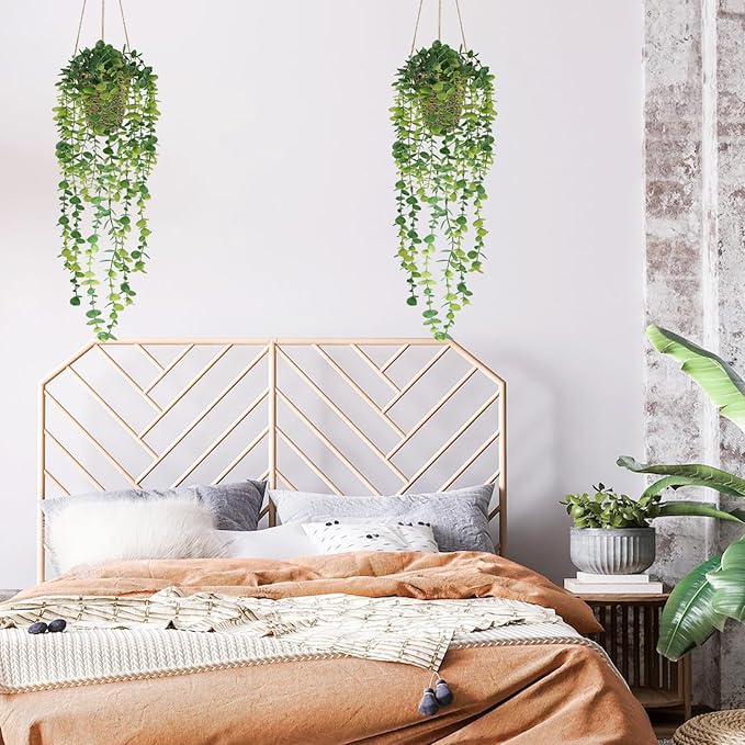 Nisoger Artificial Hanging Plants Small Fake Potted Plants, Faux Plants for Indoor Outdoor Aesthetic Office Living Room Shelf Decor