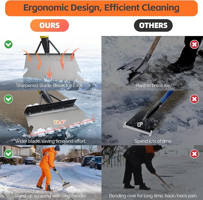 Ice Scraper Long Handle - Snow Removal Tool,Multifunctional Garden Cleaning Flat Shovel, Heavy Duty Floor Scraper Metal Sharp Blade for Lawn Edging,Sidewalk Weeding,Driveway Steps Snow Shovel 88"