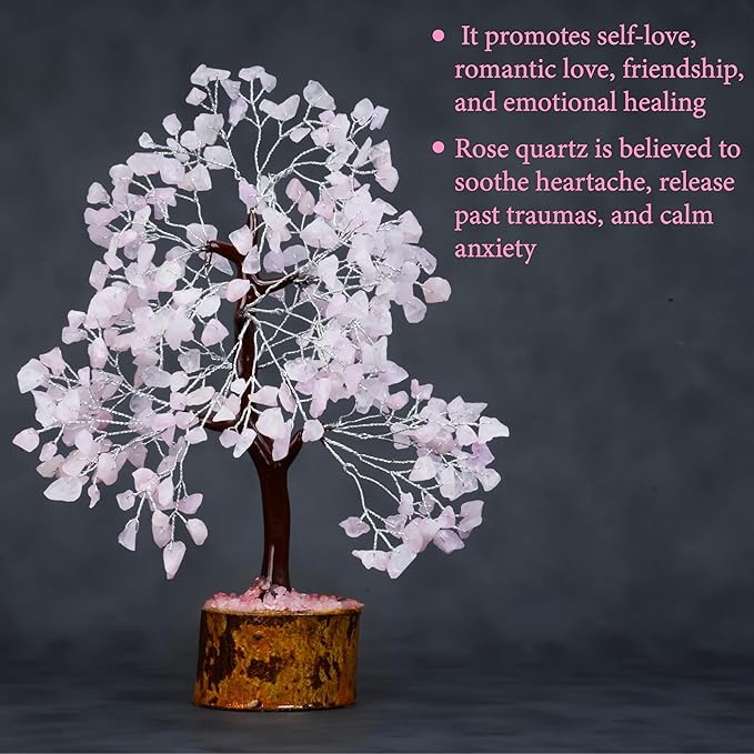ZENFULSTONE Rose Quartz Crystal Tree of Life for Love & Healing Décor for Home and Office | Handmade Bonsai for Emotional Support & Harmony as Symbol of Piece for Loved Ones