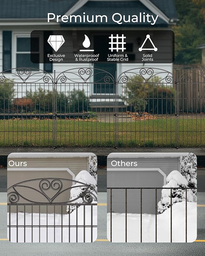 10 Panels No Dig Decorative Outdoor Garden Fence with Gate, 32 in(H) X 23.6 ft(L) Animal Barrier Fencing, Rustproof Portable Fence, Temporary Dog Fence Outdoor for Yard, Outside, Backyard