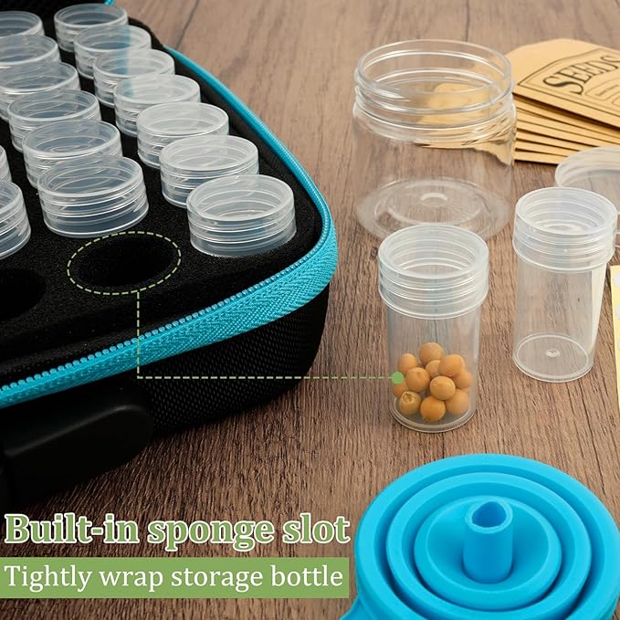 48 Slots Seed Storage Organizer, Garden Seeds Saver Kit with 7 Seed Envelopes, Label Sticker, Funnel for Flower Plants Vegetable Seeds Saving