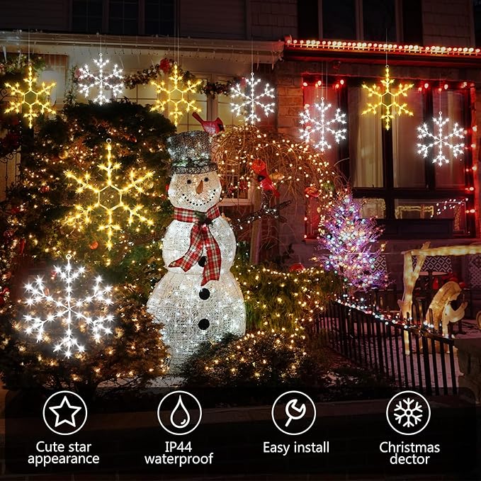 Tuanse 4 Pcs Christmas Silhouette Window Lights Christmas Snowflake Lights with Remote Control LED Lighted Snowflake Decorations Xmas for Window Wall (Warm White and White)