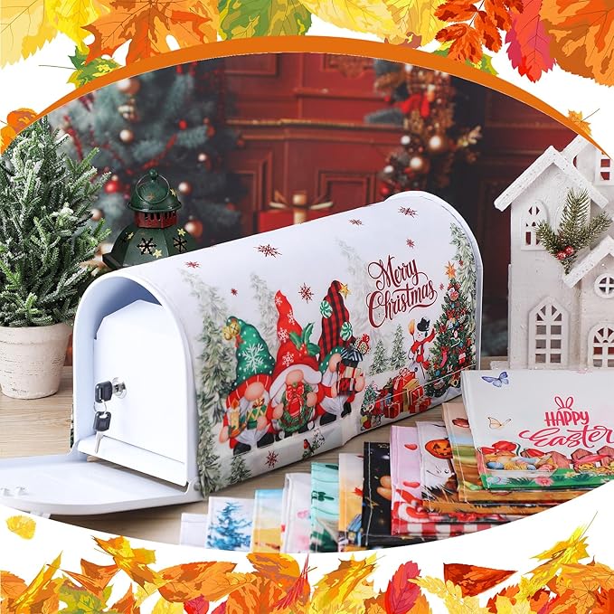 12 Pcs Seasonal Gnome Mailbox Covers Magnetic Standard Size 18 x 21 Inch Halloween Thanksgiving Winter Christmas Magnetic Mailbox Covers for Garden Yard Outdoor Decor