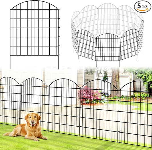 Metal Garden Fence 32 inch H x 28 inch W (10 Panels, Total Length 23 ft) No Need Dig Outdoor Rustproof Animal Barrier Fencing Border Fence for Dog, Patio,Yard, Landscape, Flower Bed