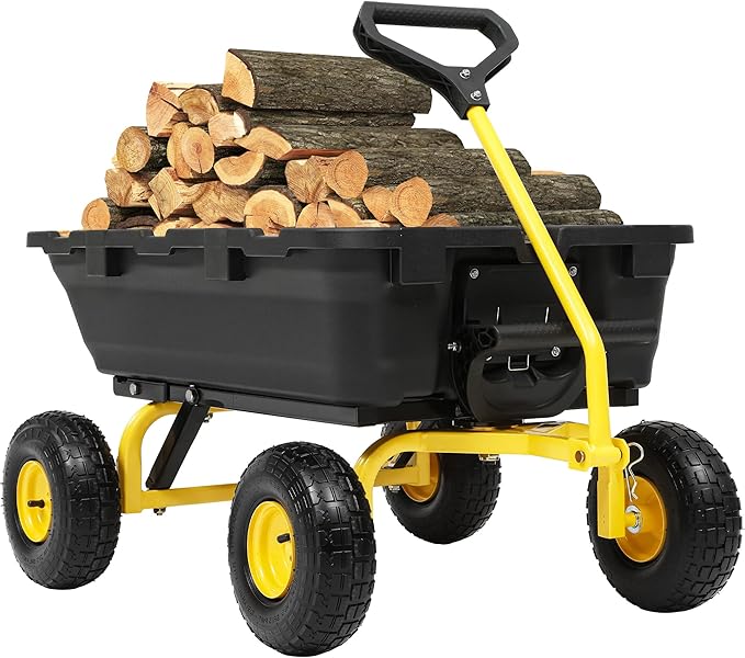 800lb Garden Dump Cart,Utility Wagon Wheelbarrows with Quick-Release System&4 Pneumatic Tires,Heavy Duty Yard Dump Wagon with Steel Frame for Yard,Farm,Garden and Christmas Hauling (Yellow)