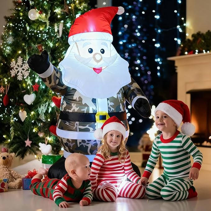 4FT Inflatable Camouflage Santa Claus Decor,with LED Lights Christmas Blow up Decorations Indoor Outdoor ,Xmas Inflatable Holiday Decor, Garden Yard Lawn Ornament Perfect for Festive Celebrations