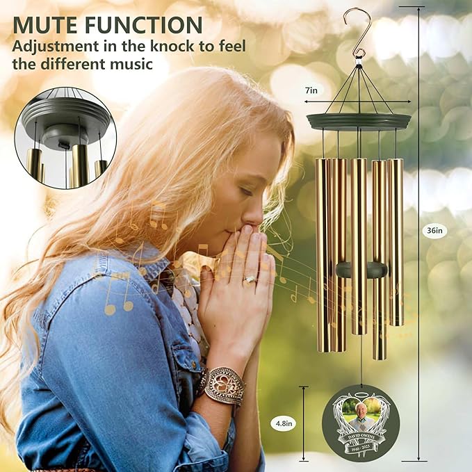 ASTARIN Personalized Wind Chimes in Memory of a Loved One, Bereavement Gifts for Loss of Father, Memorial Gifts Sympathy Deep Tone Wind Chimes for Outdoor, 30/36 inch Garden Decor(Produced in USA)