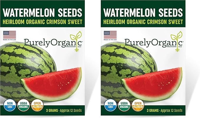 Organic Watermelon Seeds (Crimson Sweet) - Approx 12 Seeds - USDA Organic, Non-GMO, Open Pollinated, Heirloom, USA Origin (Pack of 2)