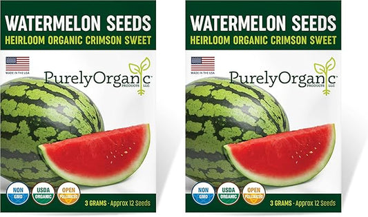 Organic Watermelon Seeds (Crimson Sweet) - Approx 12 Seeds - USDA Organic, Non-GMO, Open Pollinated, Heirloom, USA Origin (Pack of 2)