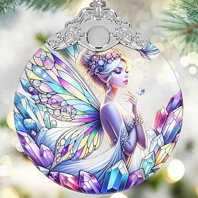 Enchanting Fairy Christmas Ornament - Stained Glass Hanging Decor for Tree - Gift for Friends, Sisters