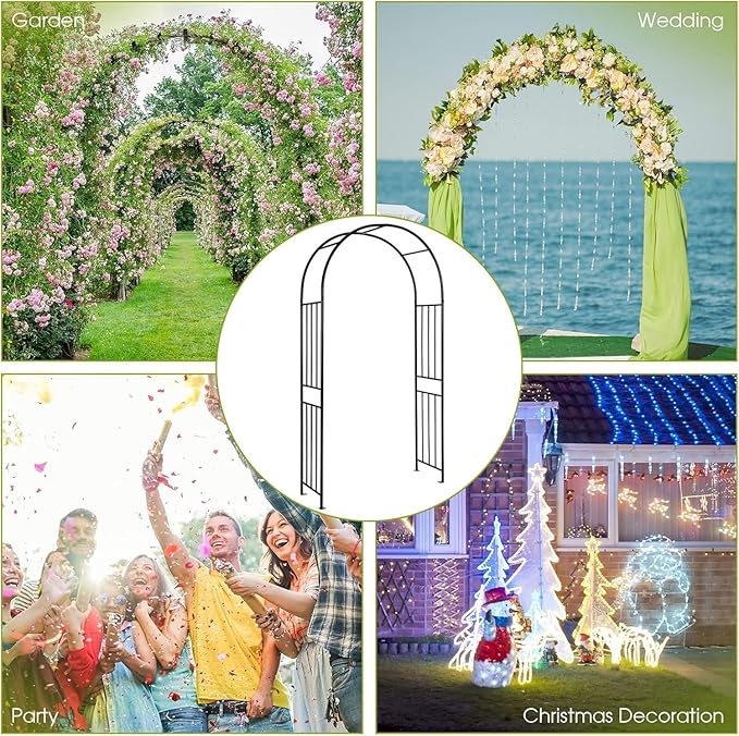 Metal Garden Arch Arbor Trellis – Heavy Duty Steel Garden Arbor for Climbing Plants, Wedding Ceremony, Party & Outdoor Decoration – Weather-Resistant Black Garden Archway for Lawn, Patio, and Pathway