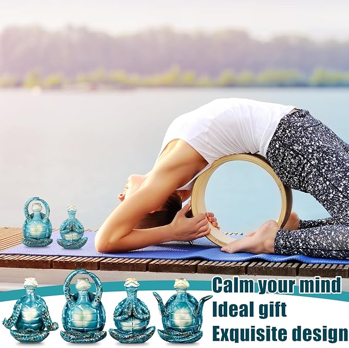 4 Pcs Sea Turtle Meditation Yoga Decor Zen Sea Turtles Garden Statue Figurines Coastal Ocean Beach Bathroom Decor Turtle Gifts for Women Yogis Home Office Decorations(Fashion)