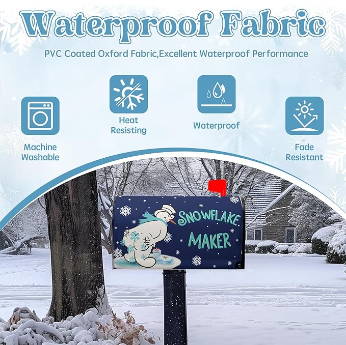 Winter Snowman Mailbox Cover Snowflake Maker Magnetic Mailbox Covers Blue Xmas Santa Claus Decorative Post Letter Box Wrap for Winter Holiday Outdoor Yard Decor 21 X 18 Inch