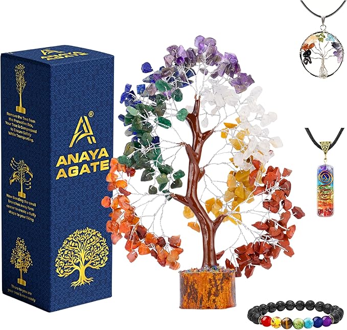 7 Chakra Healing Crystal Tree of Life Kit, Spiritual Decor for Home and Office, Feng Shui Money Bonsai Tree, Positive Energy for Women, Mom, Sister and House Warming Decoration
