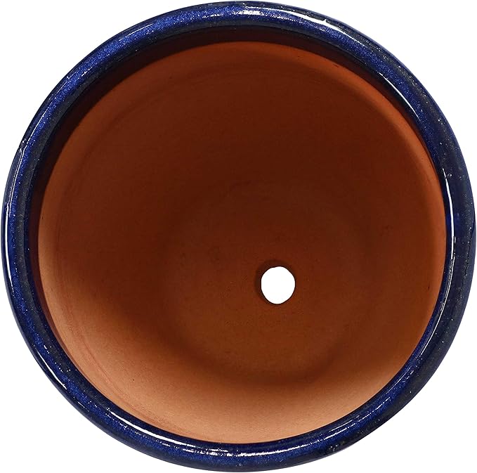 Sunnydaze Round Resort Ceramic Planter - Set of 2 Indoor or Outdoor Plant Pots with Drainage Hole - 10" - Imperial Blue Glaze