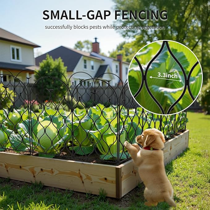 Decorative Metal Garden Fence 32 in (H) x 236 in (L), Dog Fence Outdoor for Yard, No Dig Rust-Resistant Pet Fence Panels, Easy Install Animal Barrier for Patio, Lawn & Flower Beds, (10)