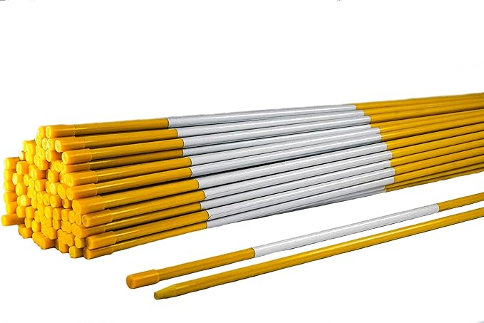 4ft Pro Snow Stakes - 48" x 5/16" Driveway Markers, Pointed Tip, Hy Viz Reflective Tape, Armor Cap (Choose Color/Quantity) (20, Yellow)