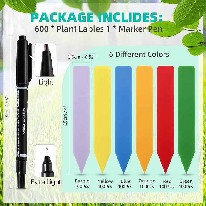 Plant Labels 4 Inch 600Pcs Plastic Plant Name Tags for Seedlings Garden Labels Markers Nursery Plant Tags Seed Labels Stakes with Permanet Marking Pen Plant Markers for Outdoor Garden (Multicolor600)