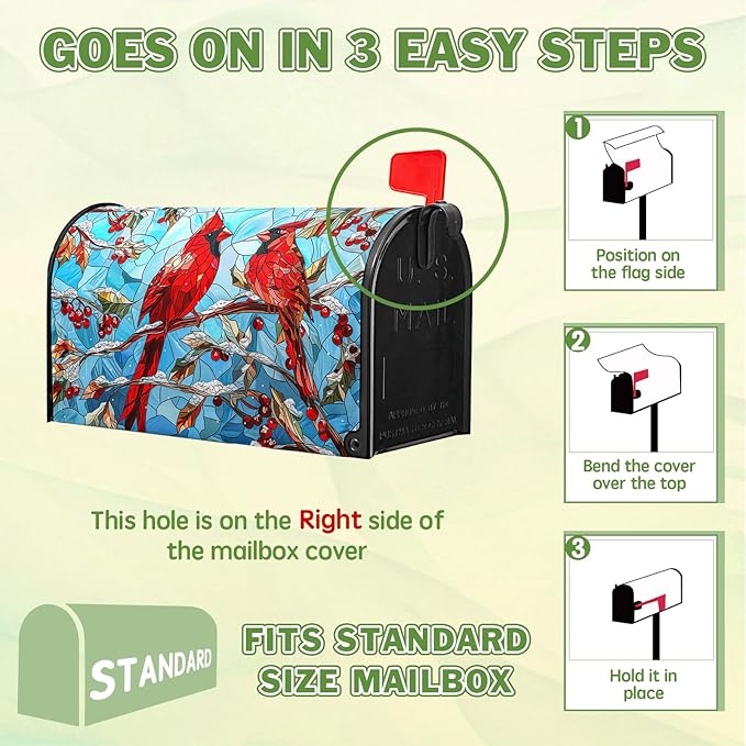 Cardinal Bird Magnet Mailbox Covers Winter Mailbox Cover Magnetic Standard Size 21x18 inch Holly Berry Postbox Covers for Outdoor Garden Decor