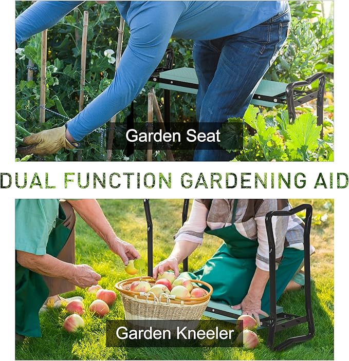 Outsunny Padded Garden Kneeler and Seat Bench, Padded Foldable Garden Stool, Green