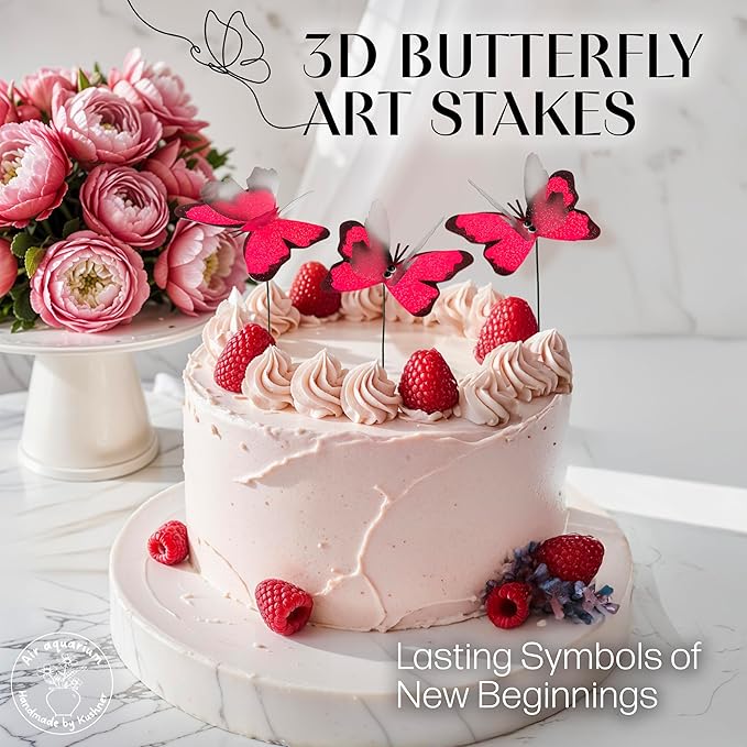 Handmade Pink Butterfly Garden Stakes Set of 7 - Decorative Outdoor & Indoor Plant Decor - Nature Lover Gift Idea by Air Aquarium Kushner