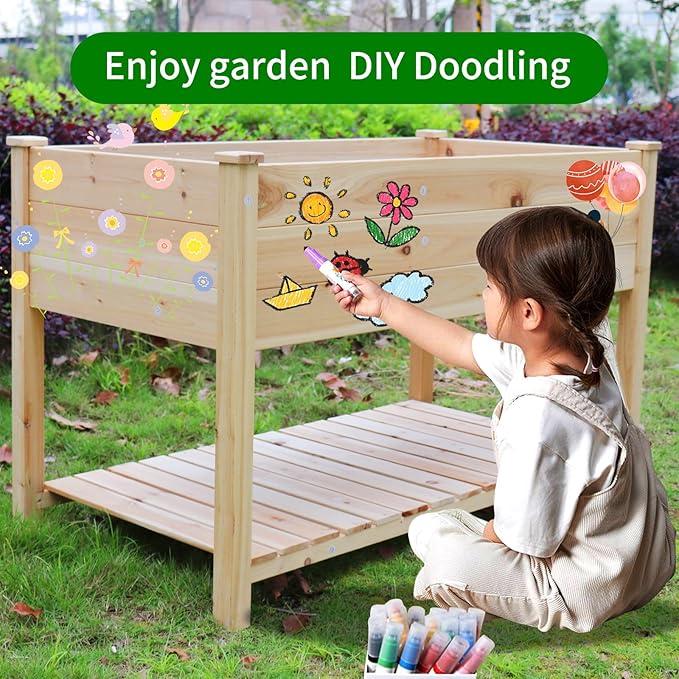 Wooden Garden Planter Box with Legs (48.5x30x24.4 inches), Featuring Drainage Function, Suitable for Gardening, Backyards, Balconies, etc. (106422)