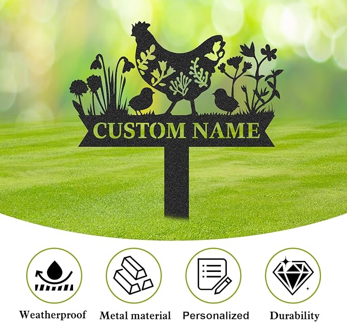 Personalized Metal Chicken Coop Sign, Custom Name Chicken Coop Signs for Outside, Decorative Garden Stakes, Metal Yard Art, Backyard Farmhouse Decor, Chicken Gifts for Women Man Color11
