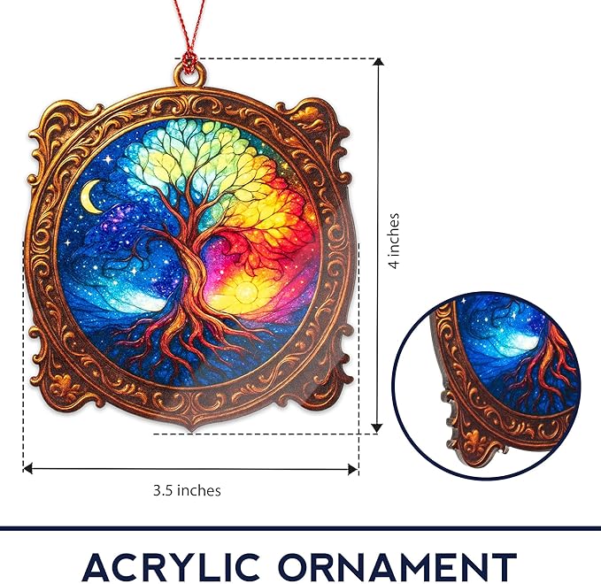 Tree of Life, 2025 Christmas Ornaments, Xmas Ornament for Tree, Acrylic Christmas Ornaments, Suncatcher Effect Stained Glass Window Hanging, car Hanging Accessories