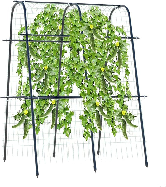 Extra Tall Metal Arch Trellis, 71X71 inch U-Shape Garden Trellis with Netting, Rust-Resistant PE Coated Steel Cucumber Trellis for Raised Bed, Vegetables, Fruits, Beans, Black