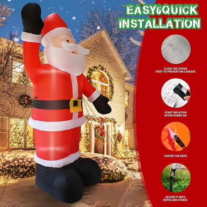 DearSun 12FT H Christmas Inflatable Santa Claus Blow up Christmas Santa Outdoor Decorations Outer Decor Large Party Yard Decoration