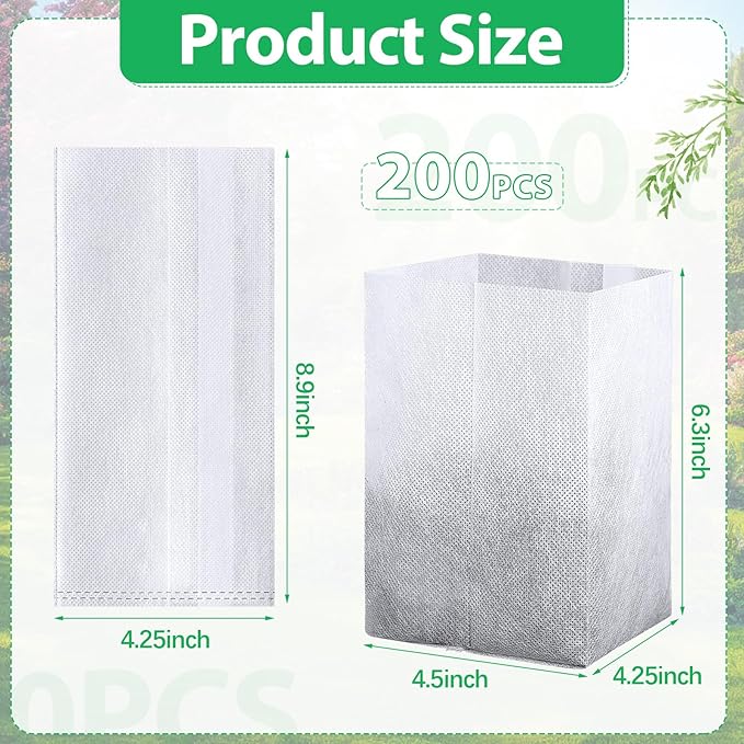 Augshy Nursery Growing Bags, 200Pcs Plant Grow Bags Non-Woven Fabric Seedling Pots, 9" x 9" for Planting, Starting Vegetable, Flower, Fruit Saplings, Trees