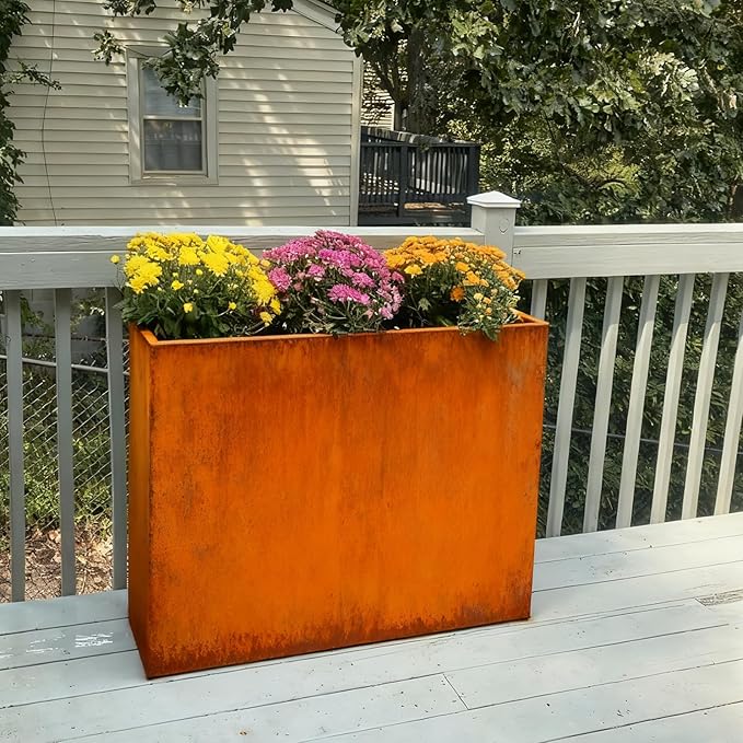 Corten Steel Outdoor Planter Box 32" x 15" x 24" for Outdoor Plants Metal Rectangle Planter Spliced Flower Box with Partitions for Outside,Indoor,Garden (Corten, 32 * 15 * 24)