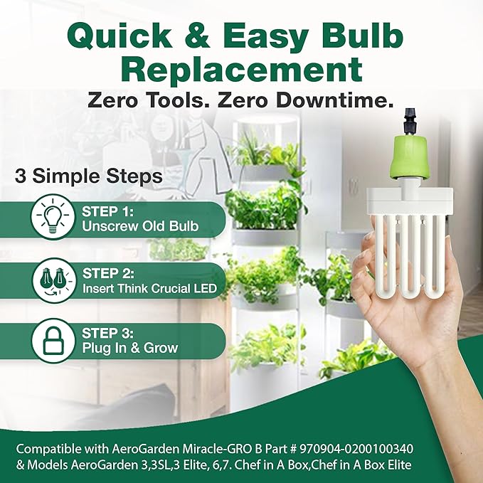 4 Grow Bulbs Compatible with Miracle-GRO AeroGarden B Grow Bulb, Part # 970904-0200,100340 & Models AeroGarden 3,3SL,3 Elite,6,7,Chef in A Box,Chef in A Box Elite (4 Pack) by Think Crucial