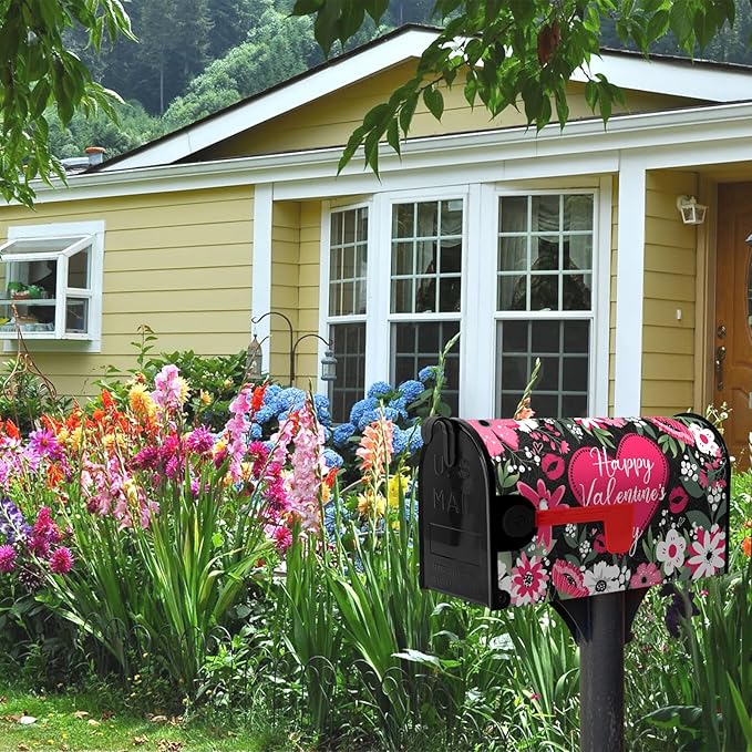 Happy Valentines Day Mailbox Covers Magnetic Large Size Valentine Mailbox Post Cover Red Heart Truck Floral Flower Valentine's Day Waterproof Mailbox Wraps Oversized 25.5 X 21 Inch