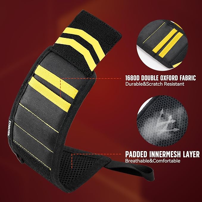 Gifts for Dad, Lanyard Magnetic Wristband for Tools, Birthday Gifts for Men, Lightweight 1680D Double Oxford Fabric, 12 Super Strong Magnets, Gifts for Men, Women, Yellow