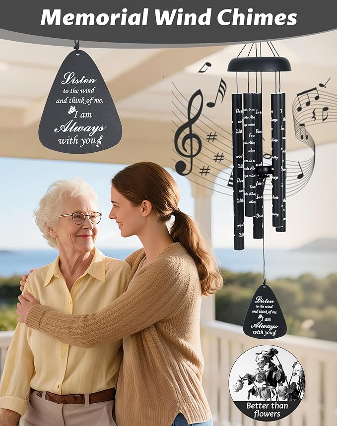 Sympathy Wind Chimes for Outside, Memorial Windchimes for Loss of Loved One Like in Memory of Mother Father Mom Dad, Bereavement Gifts Ideal for Funeral Condolence Remembrance, Outdoor Use