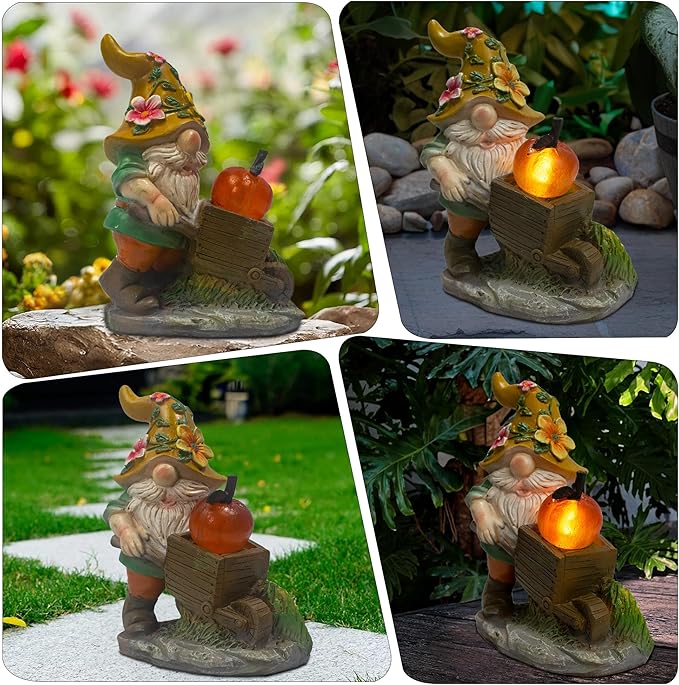 Garden Solar Gnomes Outdoor Statues with Apple Gnome Outdoor Decor for Patio, Balcony, Lawn, Yard Ornament - Garden Gifts for Mothers Day, Housewarming, Festival