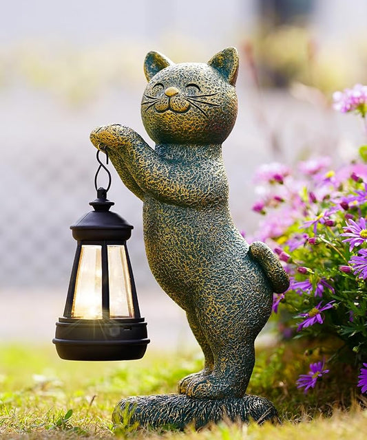 Nacome Christmas Cat Outdoor Statues for Garden: Outside Decor with Lantern Clearance for Yard Art Lawn Ornaments Porch Patio Balcony - Birthday Gifts for Grandma Mom Women