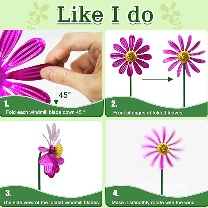5pcs Wind Spinners Metal Colorful Flowers Garden Stake, Small Daisy Pinwheels, 27" Windmill for Yard Decor, Lawn Ornaments Outdoor Garden Décor, Metal Yard Art, Christmas Decoration Gift