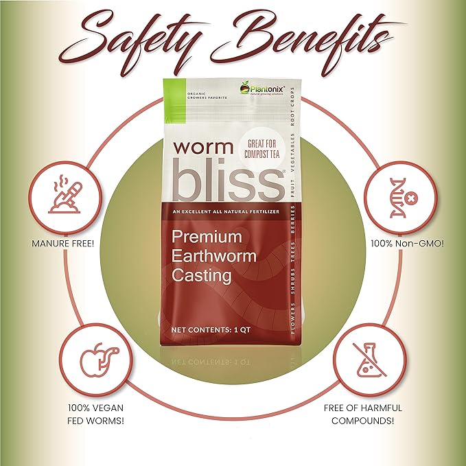 Worm Bliss (1 Qt) + Char Bliss (1 Qt) - Organic Worm Castings for Plants & Organic Biochar for Plants - Earthworm Castings Organic Fertilizer - Biochar Soil Amendment - Charcoal for Plants