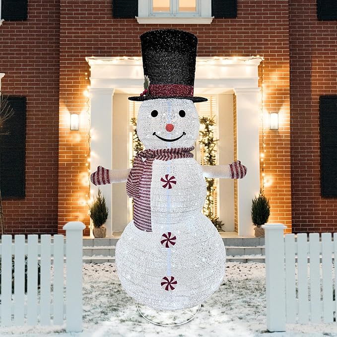 Snowman Light Up Christmas Decoration, 4 Feet Red Theme high Translucent mesh Cloth Material, Suitable for Indoor and Outdoor Patio Holiday Party Decoration