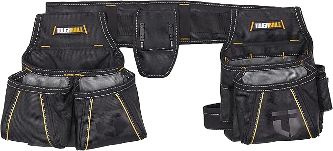 ToughBuilt - Carpenter Tool Belt with Pockets and 2 Hammer Holders - Heavy Duty, Deluxe Premium Quality, Durable - Adjustable Size - TB-303-4