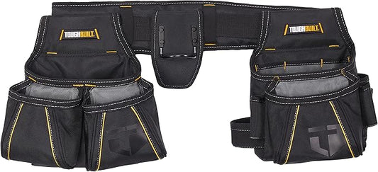 ToughBuilt - Carpenter Tool Belt with Pockets and 2 Hammer Holders - Heavy Duty, Deluxe Premium Quality, Durable - Adjustable Size - TB-303-4