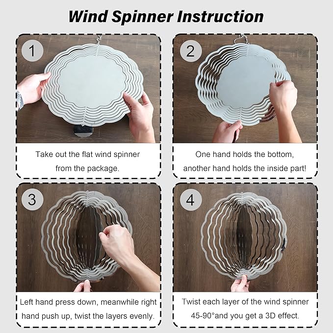 Wind Spinners Outdoor, Silver Mosaic Modern 3D Stainless Steel Wind Sculpture Spinner for Garden Outside Hanging Decor Mother's Day Christmas Birthday Gifts for Women Men Mom Nana 9.8 in