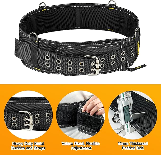4-Inch Padded Tool Belt,Heavy Duty Tool Belts for Men with 4 Suspenders Ring,Work Belts for Electrician,Carpenter,Construction,Utility Belt,Adjustable 34''-40''(Pouch not Included)