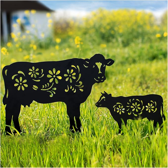 Cow Metal Garden Stakes Decorative,Cow Gifts for Women/Men/Cow Lovers Gifts,Black Cow Silhouette Statues Garden Decor for Outside,Outdoor Decor,Yard Art,Patio,Lawn Ornaments