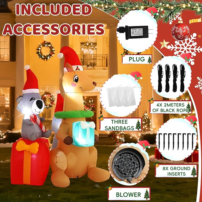 7FT Kangaroo Koala Inflatable Decoration with Built-in LED Lights, Christmas Outdoor Inflatable Decoration for Lawn, Yard, Garden, Patio